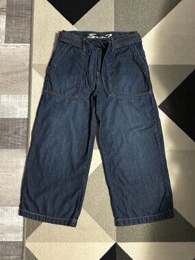 Seven7 Wide Leg Cropped Tie Belt Patch Pocket Jeans Women's Size 4